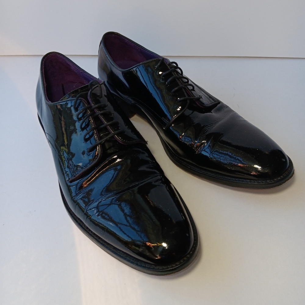 Cole Haan Lenox Hill Oxford Black Patent Leather Shoes Size 9.5 Men's